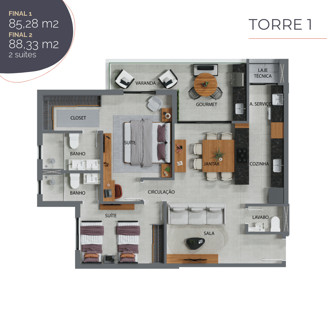 Planta 2 Dormitórios